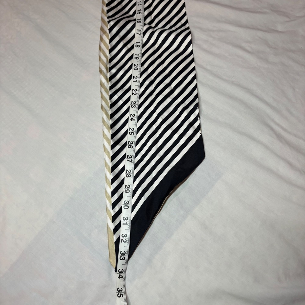 Brooks Brothers 100% Silk Skinny Scarf Striped Black White Gold Made in Italy - Picture 5 of 6
